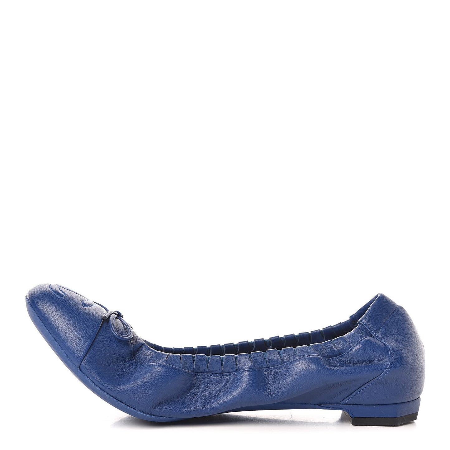 Lambskin CC Elastic Cap Toe Ballerina Flats 37 Blue