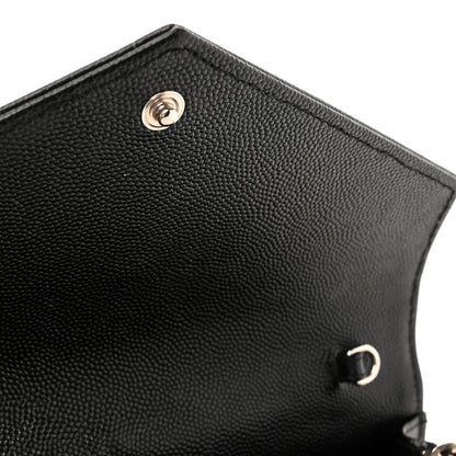 Saint Laurent Grain De Poudre Matelasse Chevron Monogram Envelope Chain Wallet Black 15 of 16
