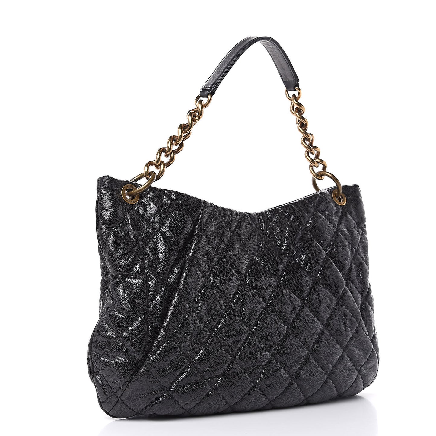 Iridescent Caviar Quilted Tote Black