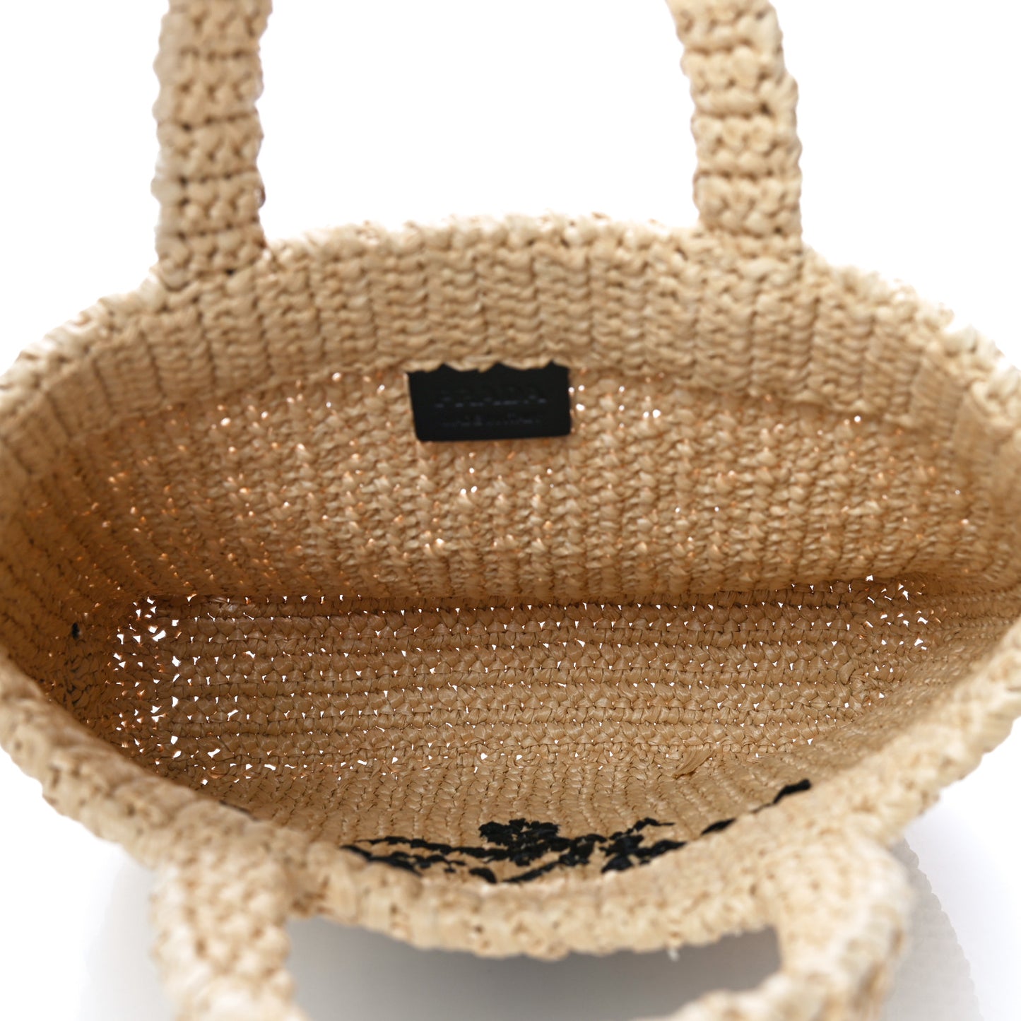 Yarn Raffia Effect Crochet Embroidered Small Logo Tote Naturale