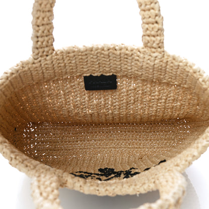 Prada Yarn Raffia Effect Crochet Embroidered Small Logo Tote Naturale 5 of 9