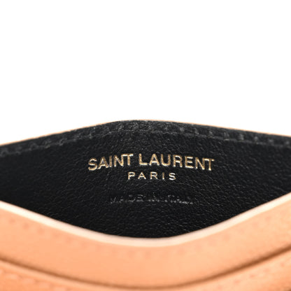 Saint Laurent Grain De Poudre Matelasse Chevron Monogram Credit Card Case Natural Dark 6 of 8