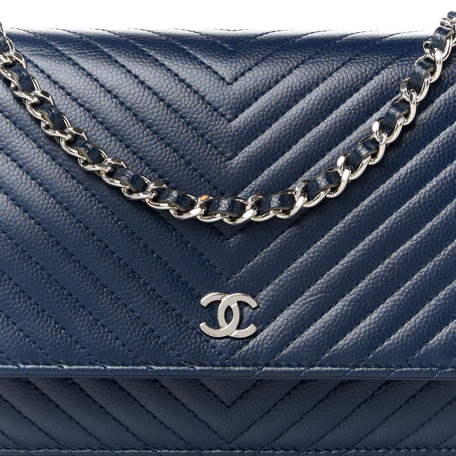 Chanel Caviar Chevron Wallet On Chain WOC Navy 8 of 10