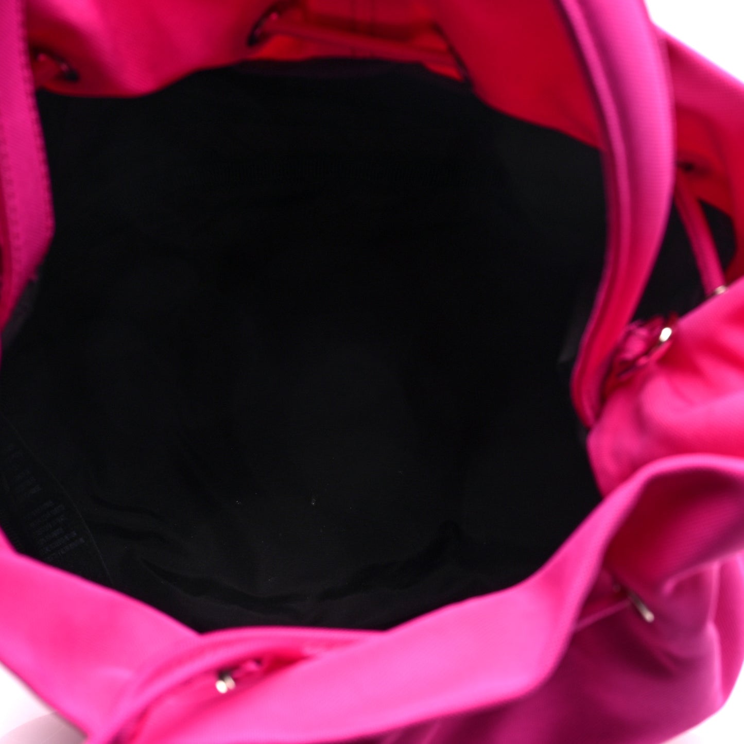 Recycled Sport Nylon Logo Embroidered Small Wheel Drawstring Bucket Bag Fluo Pink Black