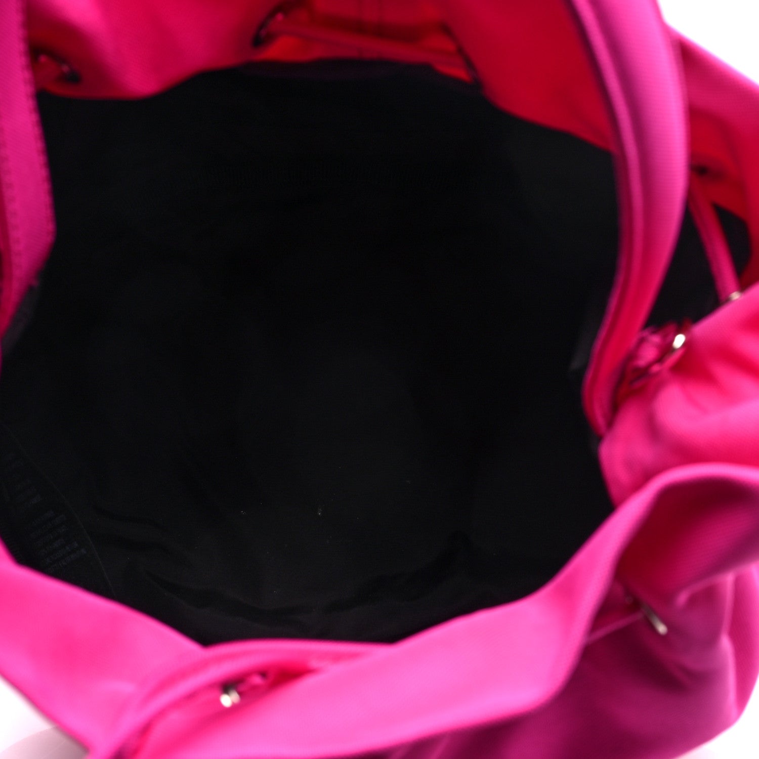 Balenciaga Recycled Sport Nylon Logo Embroidered Small Wheel Drawstring Bucket Bag Fluo Pink Black 6 of 10