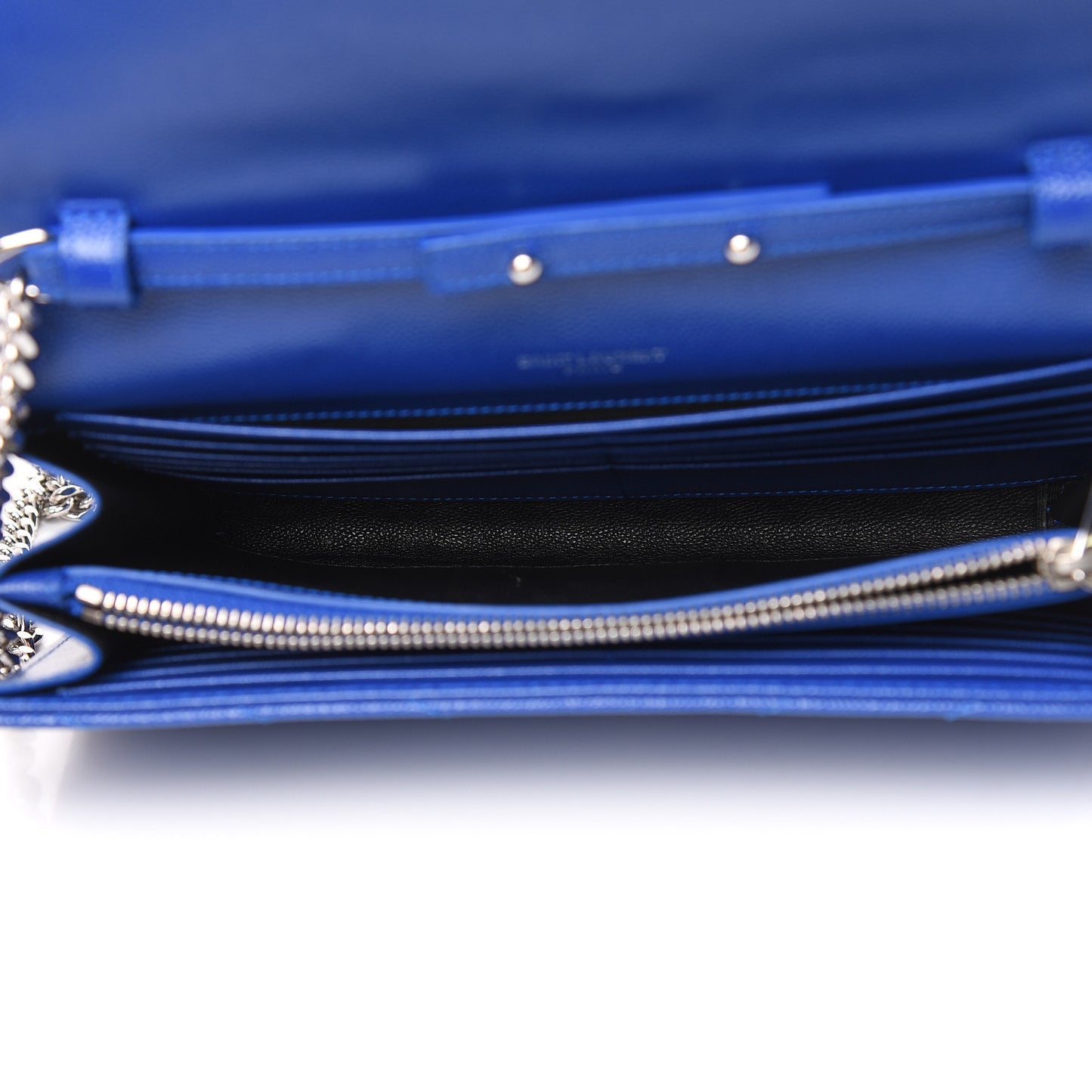 Grain De Poudre Matelasse Chevron Monogram Chain Wallet Blue Majorelle