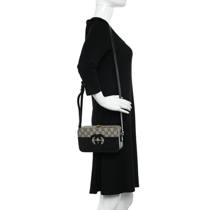 Gucci GG Supreme Monogram Textured Dollar Calfskin Mini New Basket Shoulder Bag Beige Ebony Black 2 of 11