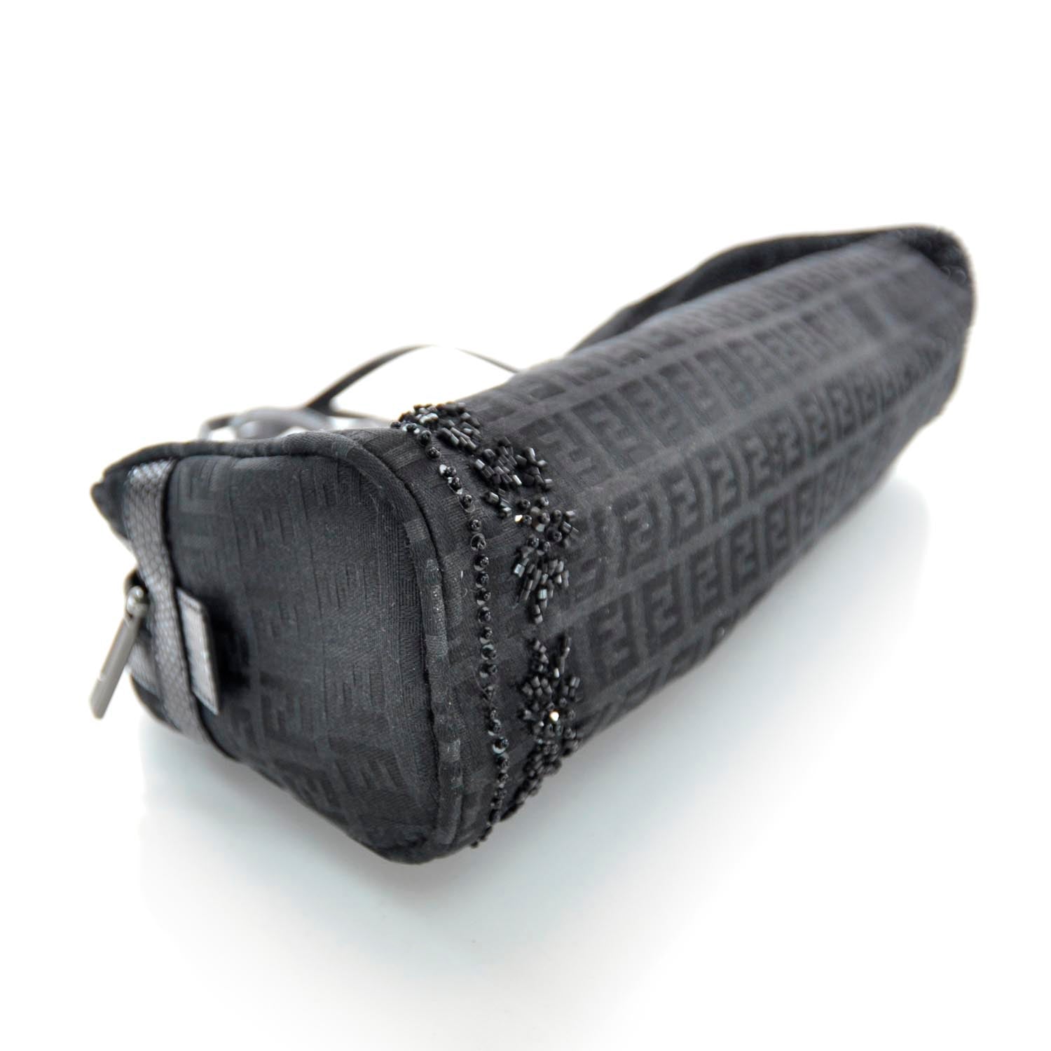Fendi Zucchino Snakeskin Beaded Satchel Black 5 of 10