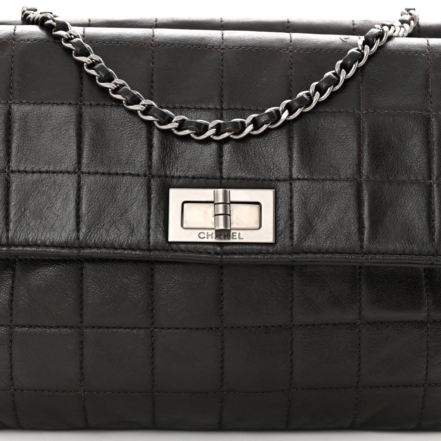 Lambskin Chocolate Bar Mademoiselle Flap Black