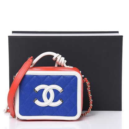 Chanel Caviar Quilted Small CC Filigree Vanity Case Blue White Red 8 of 8