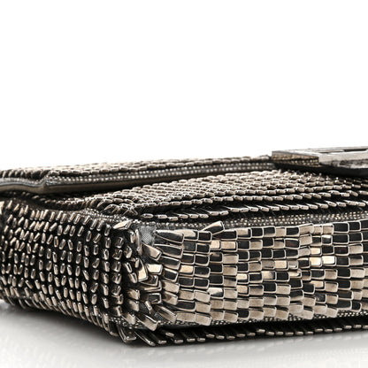 Fendi Fabric Beaded Embroidered Snakeskin Baguette Silver 9 of 11
