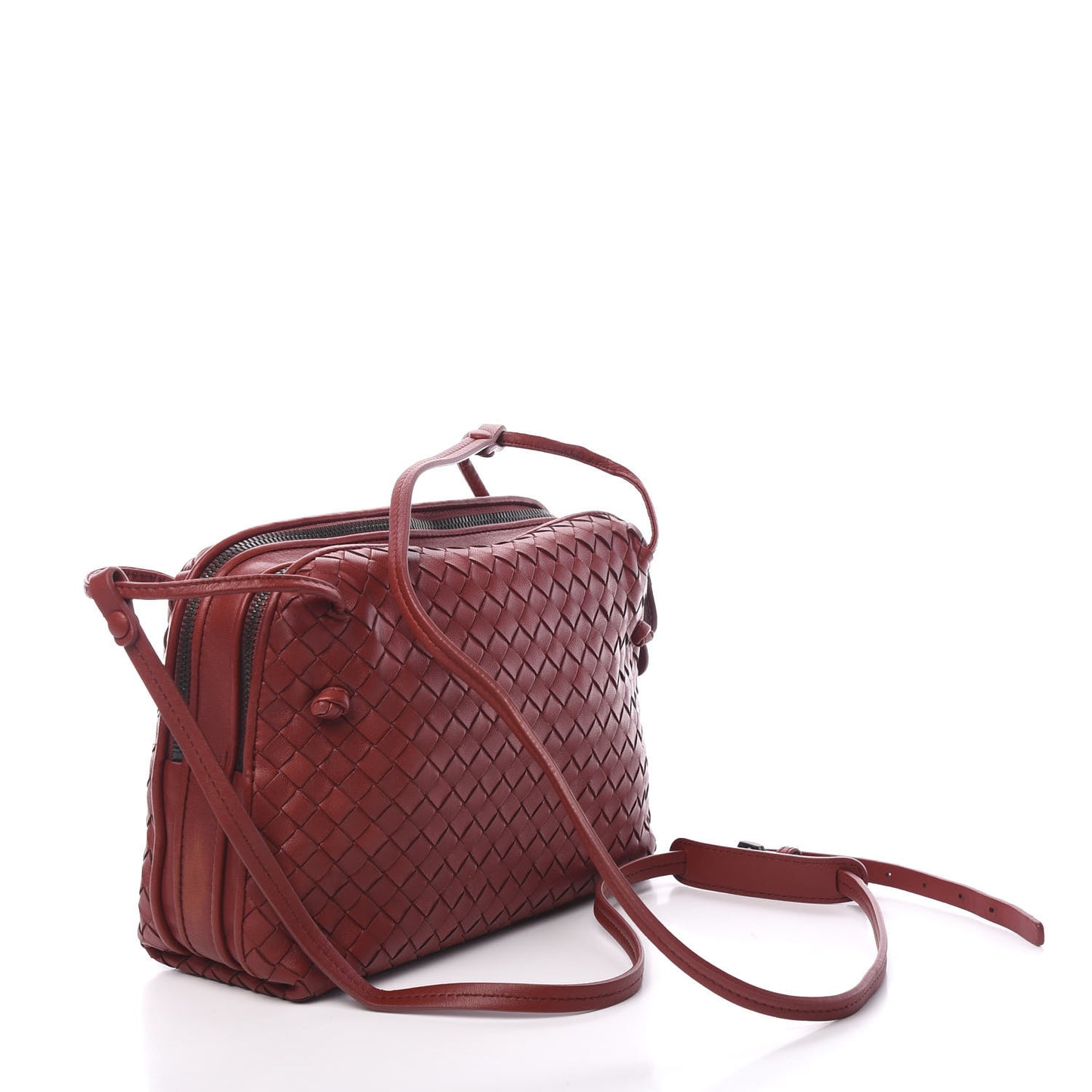 Nappa Intrecciato Double Compartment Crossbody Bag China Red