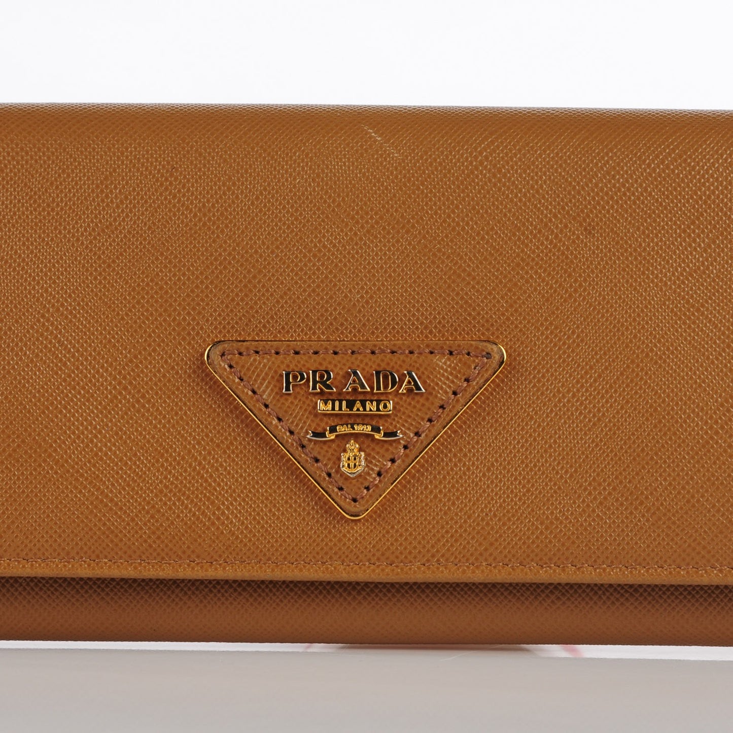Saffiano Triangle Continental Flap Wallet Caramel