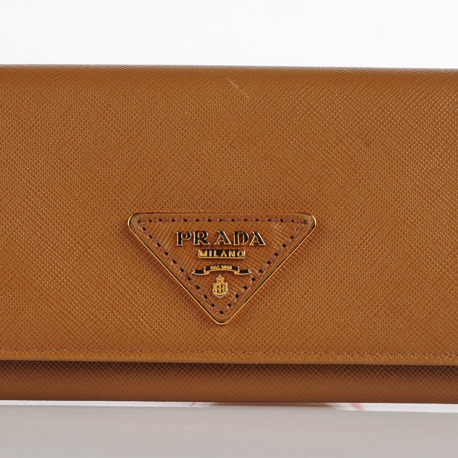 Prada Saffiano Triangle Continental Flap Wallet Caramel 8 of 10