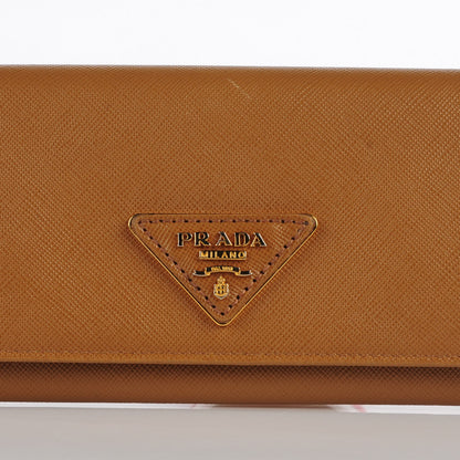 Prada Saffiano Triangle Continental Flap Wallet Caramel 8 of 10