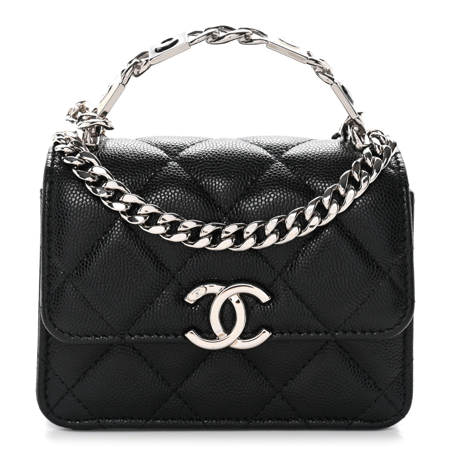 Chanel Caviar Quilted Enamel Top Handle Flap Clutch With Chain Black 1 of 11