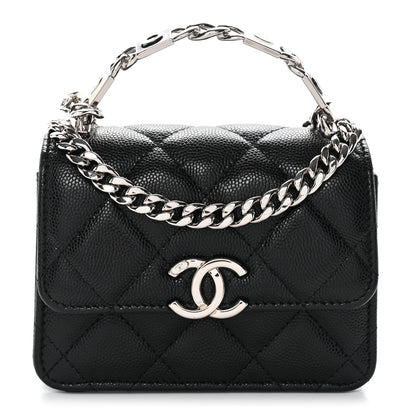 Chanel Caviar Quilted Enamel Top Handle Flap Clutch With Chain Black 1 of 11
