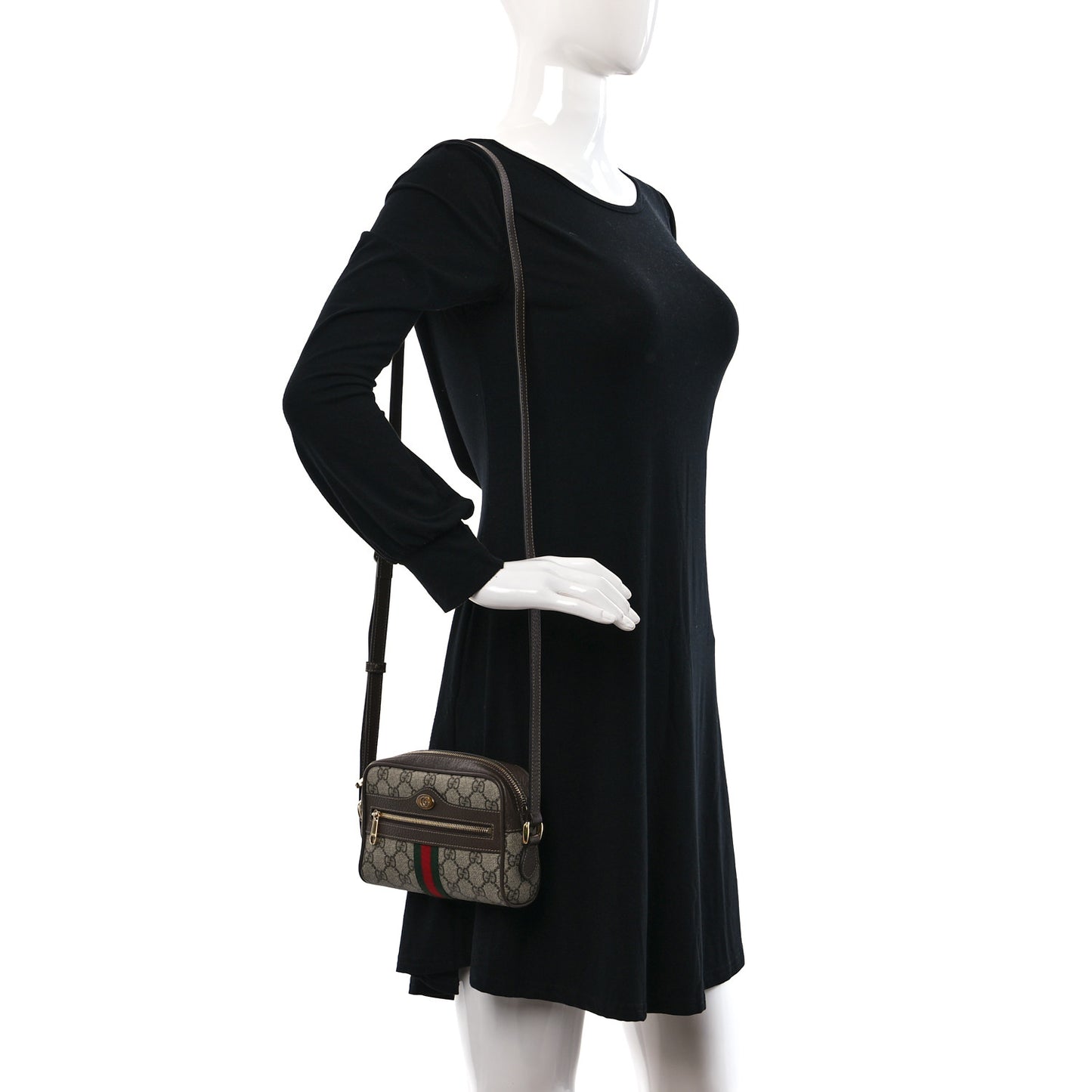 GG Supreme Monogram Web Mini Ophidia Shoulder Bag Brown