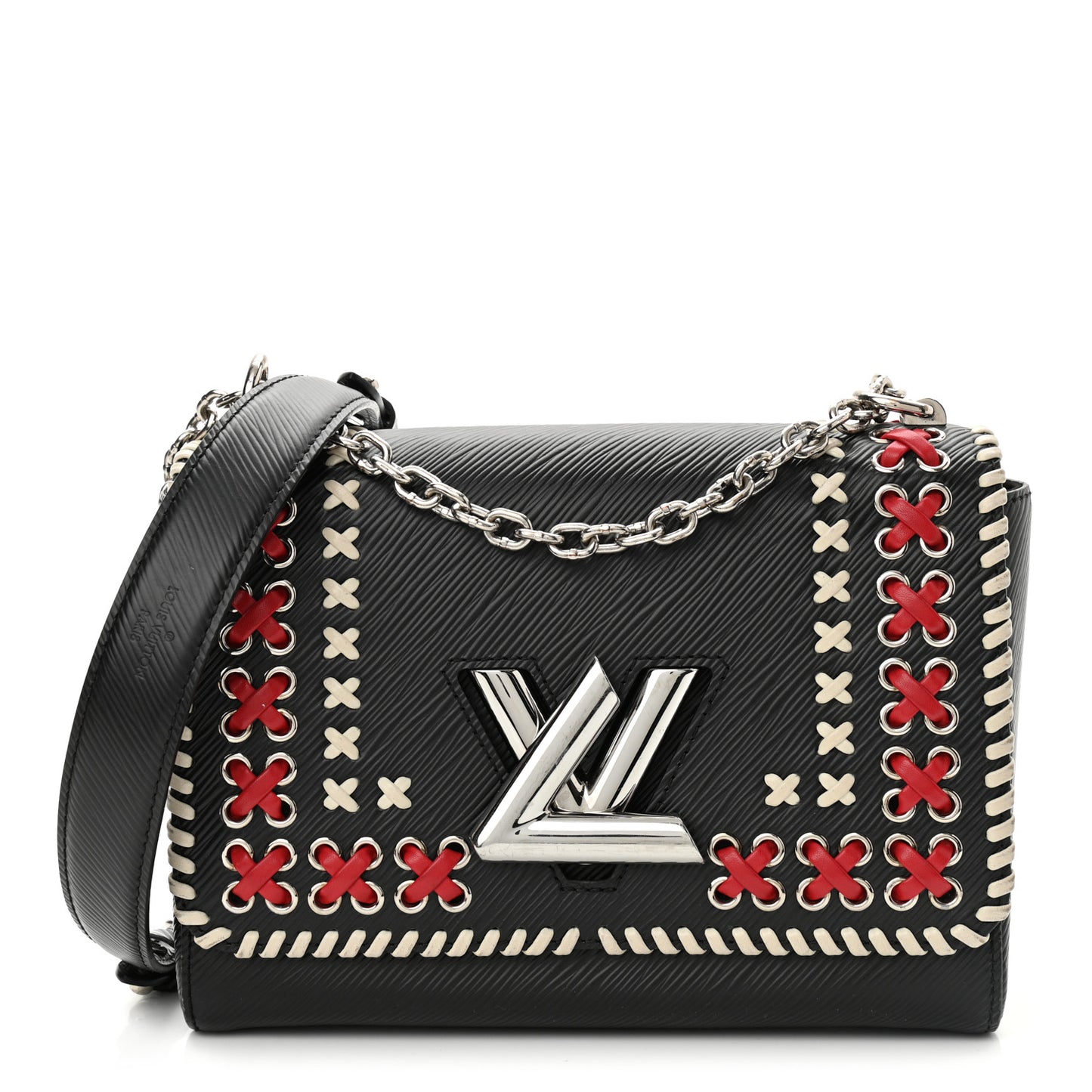 Epi Embroidered Twist Shoulder Bag MM Black