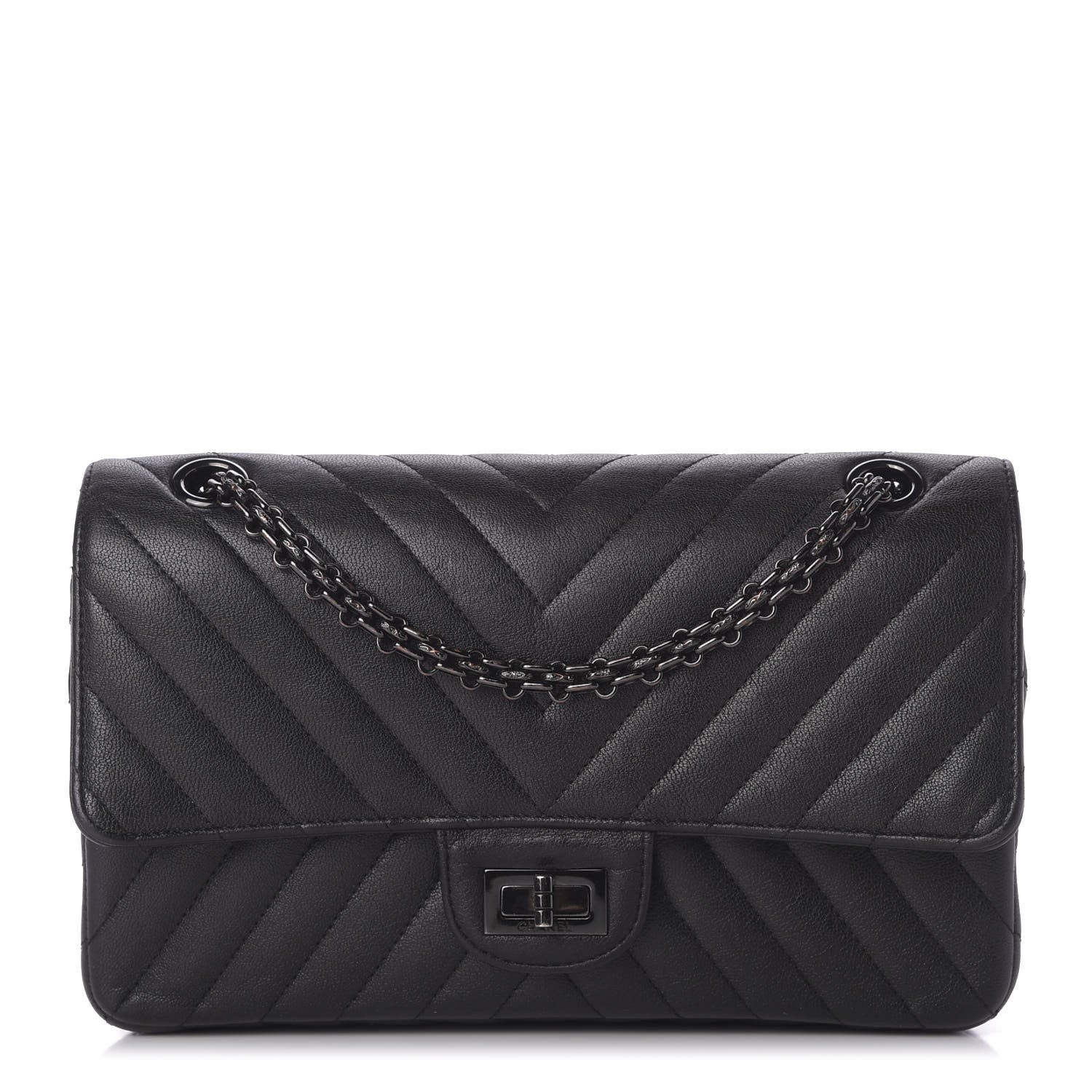 Chanel Sheepskin Chevron Quilted 2.55 Reissue 225 Double Flap So Black 1 of 9
