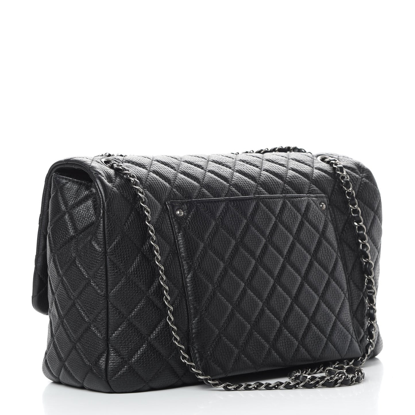 Grained Calfskin Quilted Small XXL Travel Flap Bag Black