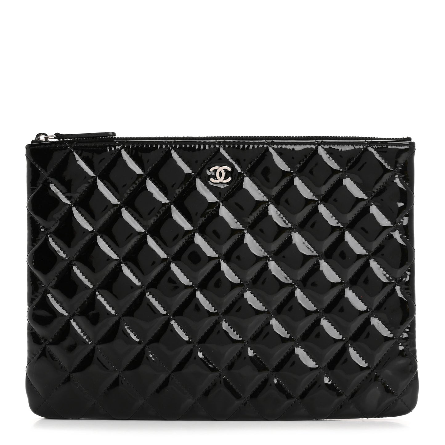 Patent Calfskin Quilted Medium Cosmetic Case Black