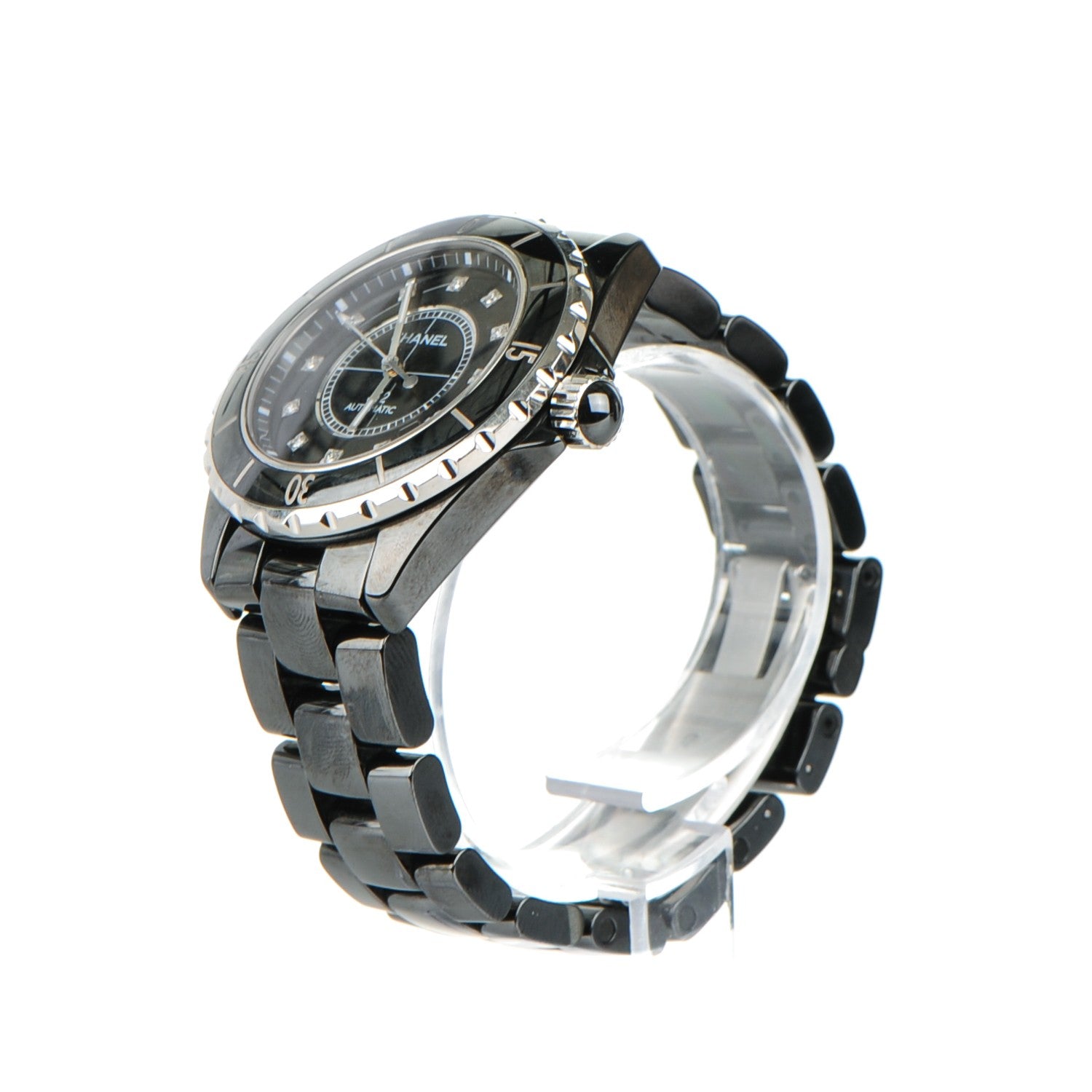 Chanel Stainless Steel Ceramic Diamond 38mm J12 Automatic Watch Black 3 of 8