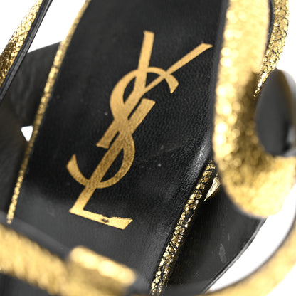 Saint Laurent Metallic Crackled Calfskin Tribute 105 Platform Sandals 36 Black Gold 9 of 9