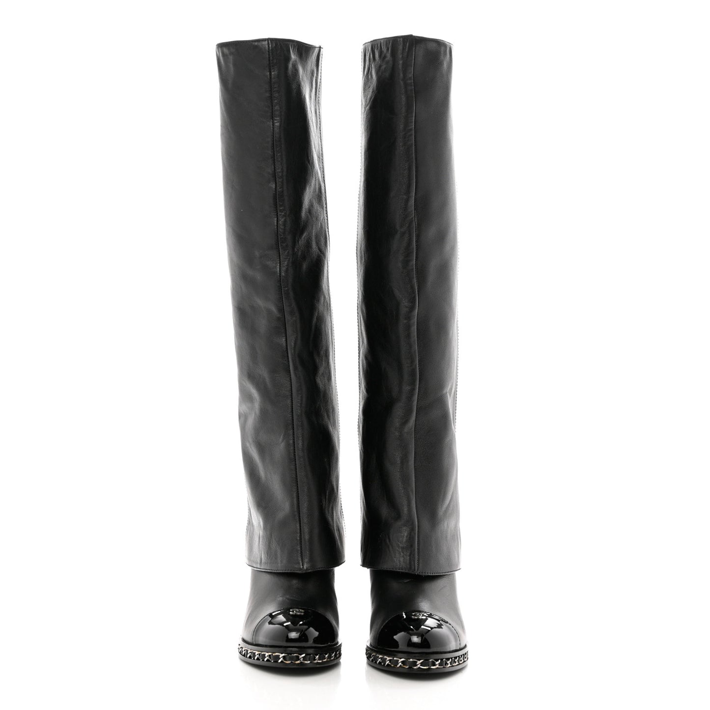 Calfskin Ascot Knee High CC Boots 36 Black