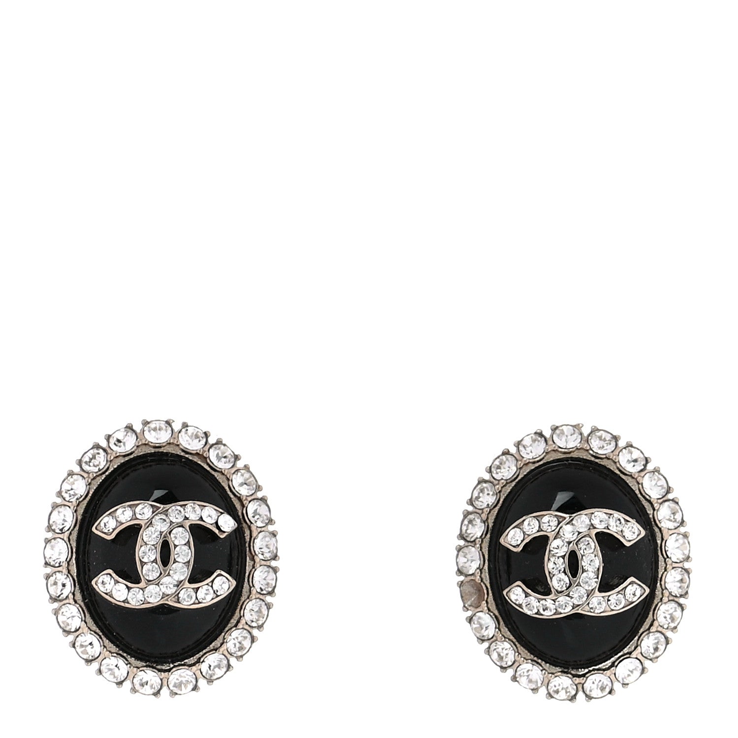 Chanel Crystal Enamel CC Round Earrings Light Gold Black 1 of 6