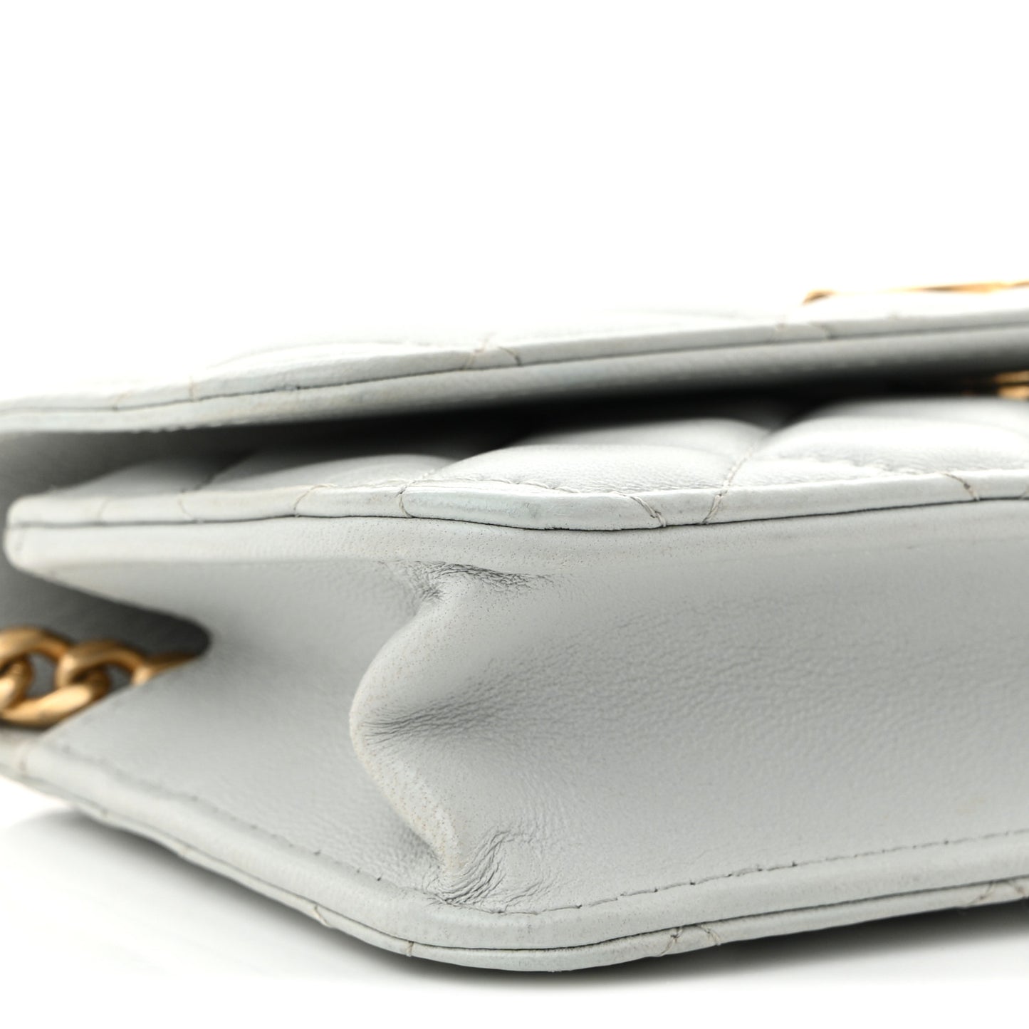 Lambskin Quilted Sweet Camellia Flap Phone Holder With Chain Light Blue