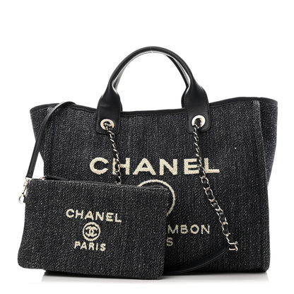Chanel Denim Medium Deauville Tote Dark Blue White 1 of 10