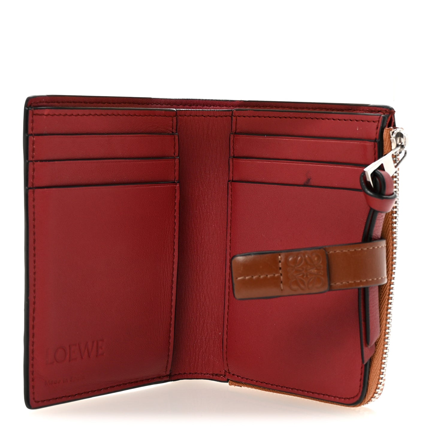 Grained Calfskin Anagram Embossed Slim Zip Bi-Fold Wallet Caramel Pecan