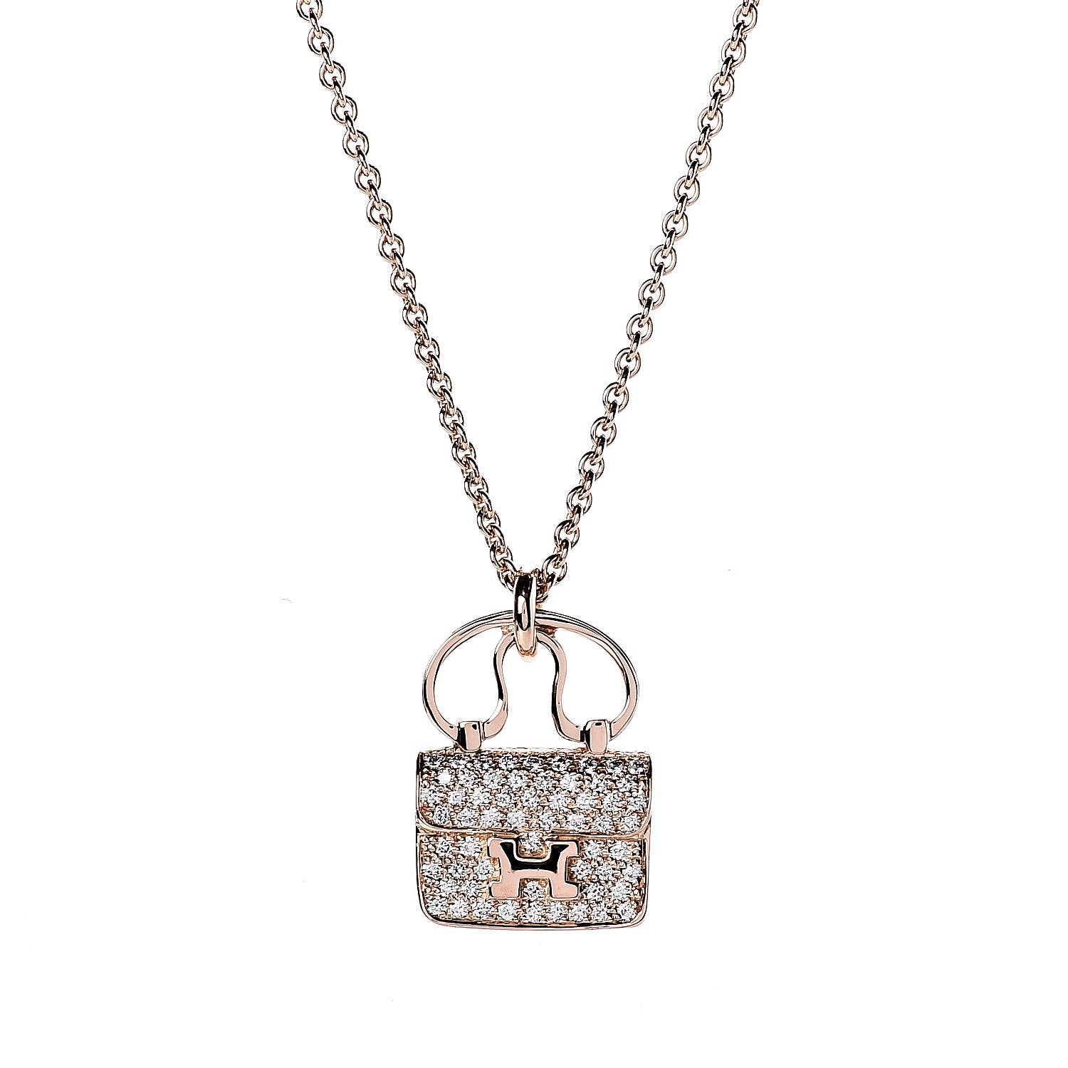 Hermes 18K Rose Gold Diamond Constance Amulette Pendant Necklace 4 of 7