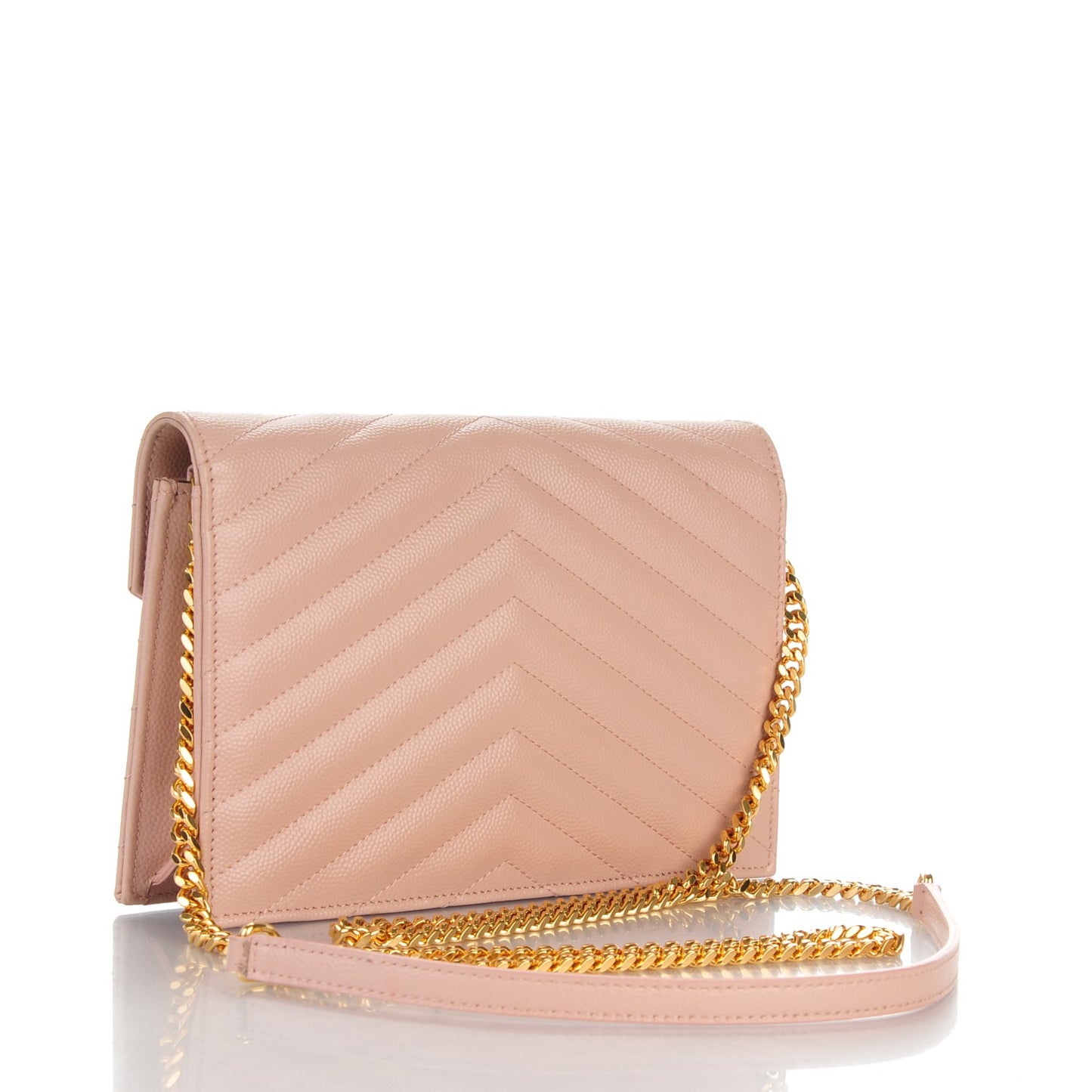 Grain De Poudre Matelasse Chevron Monogram Envelope Chain Wallet Pale Pink