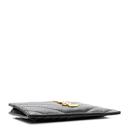 Saint Laurent Grain De Poudre Matelasse Chevron Monogram Fragments Zippered Card Case Black 4 of 7