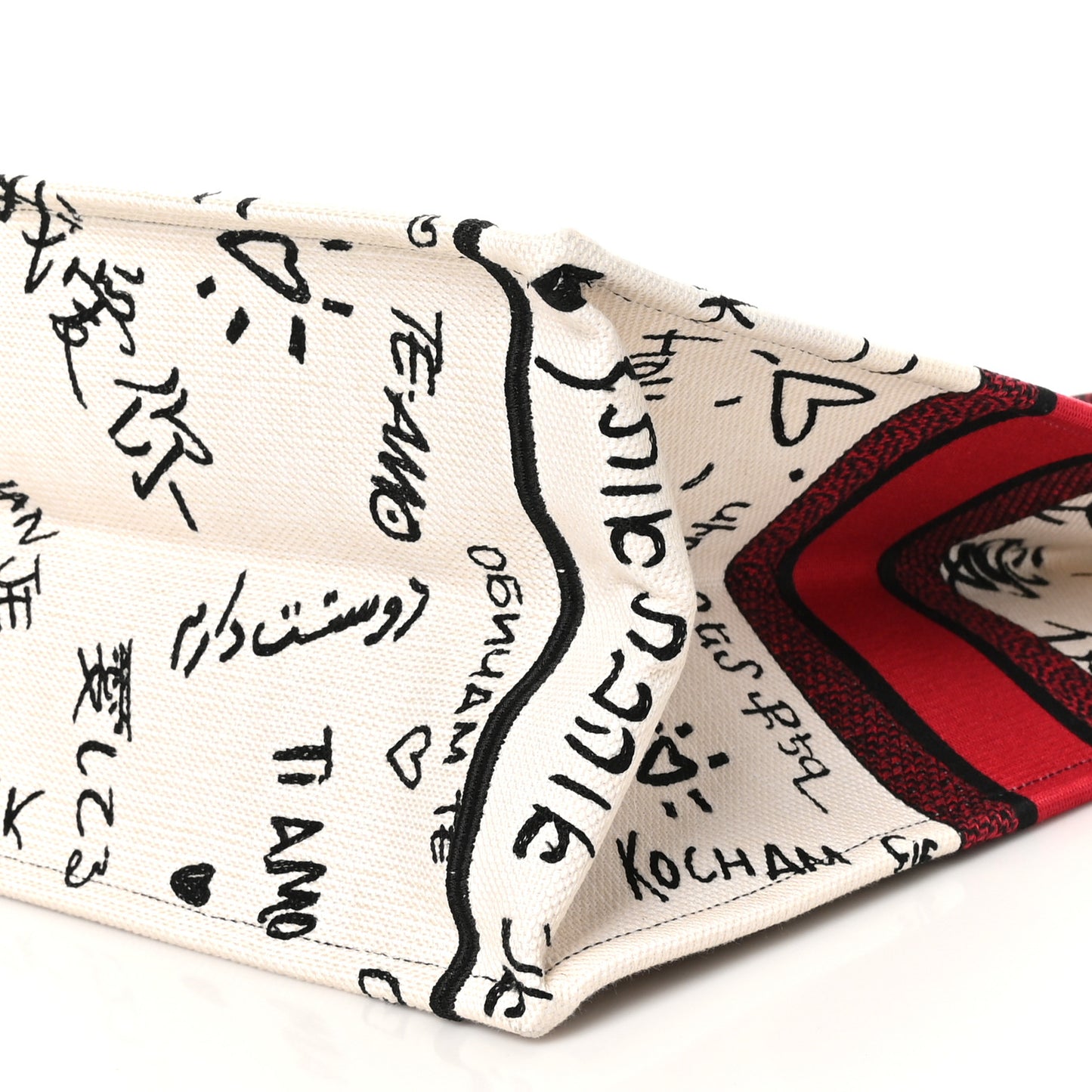 Canvas Embroidered Large Dioramour Graffiti Book Tote Latte Multicolor