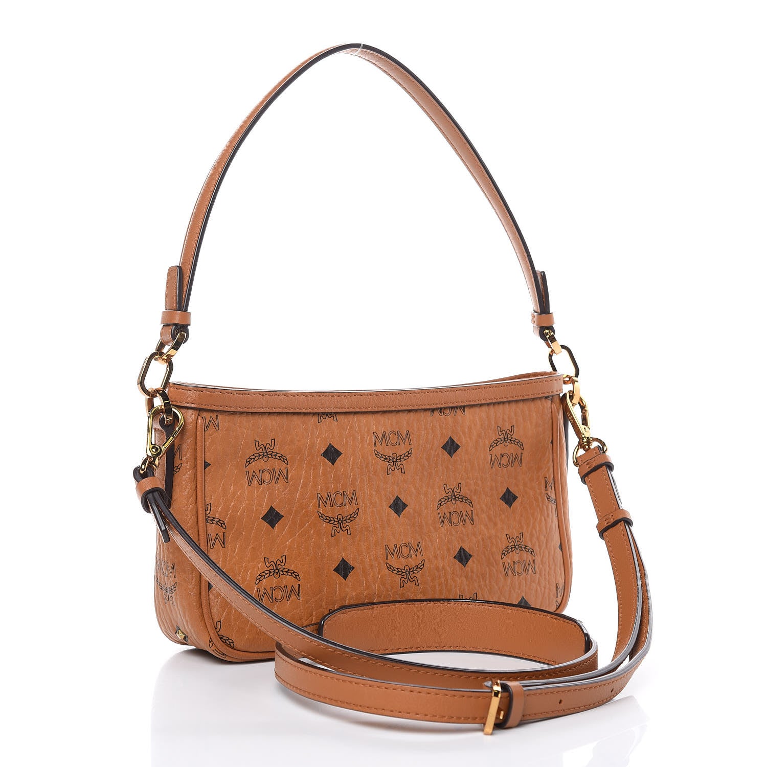 MCM Visetos Studded Small Crossbody Bag Cognac 3 of 10