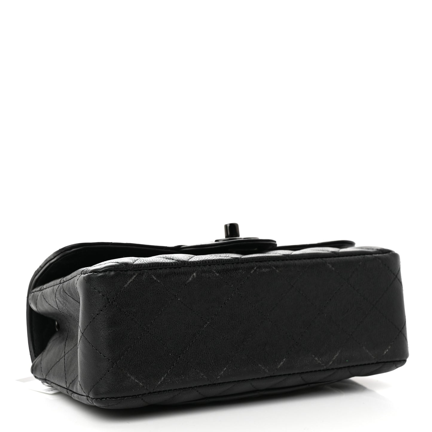 Crumpled Calfskin Quilted Mini Rectangular Flap So Black
