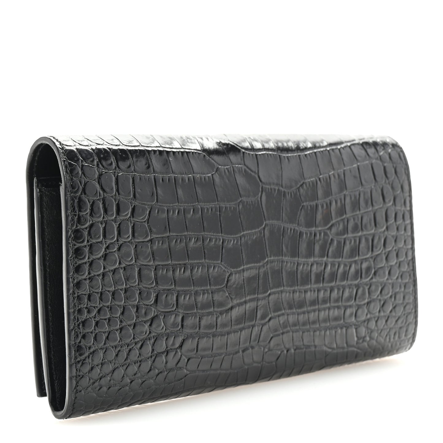 Calfskin Crocodile Embossed Classic Monogram Cassandre Wallet Black