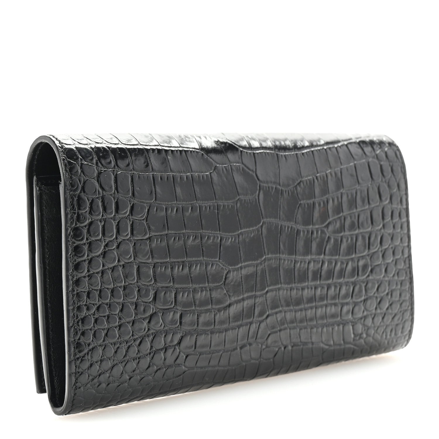 Saint Laurent Calfskin Crocodile Embossed Classic Monogram Cassandre Wallet Black 3 of 7