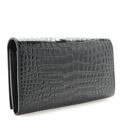 Saint Laurent Calfskin Crocodile Embossed Classic Monogram Cassandre Wallet Black 3 of 7