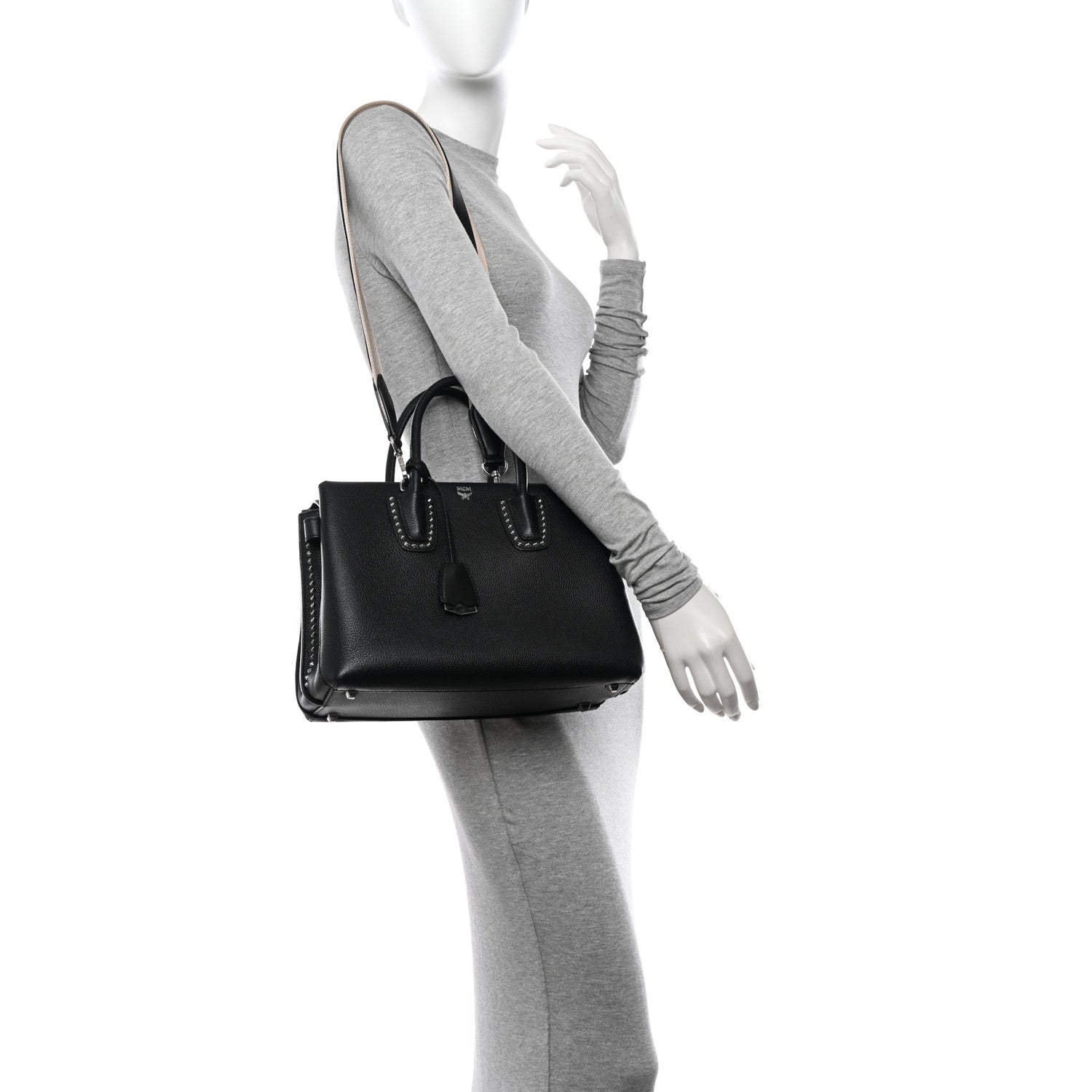 MCM Grained Calfskin Studded Medium Milla Tote Black 2 of 13