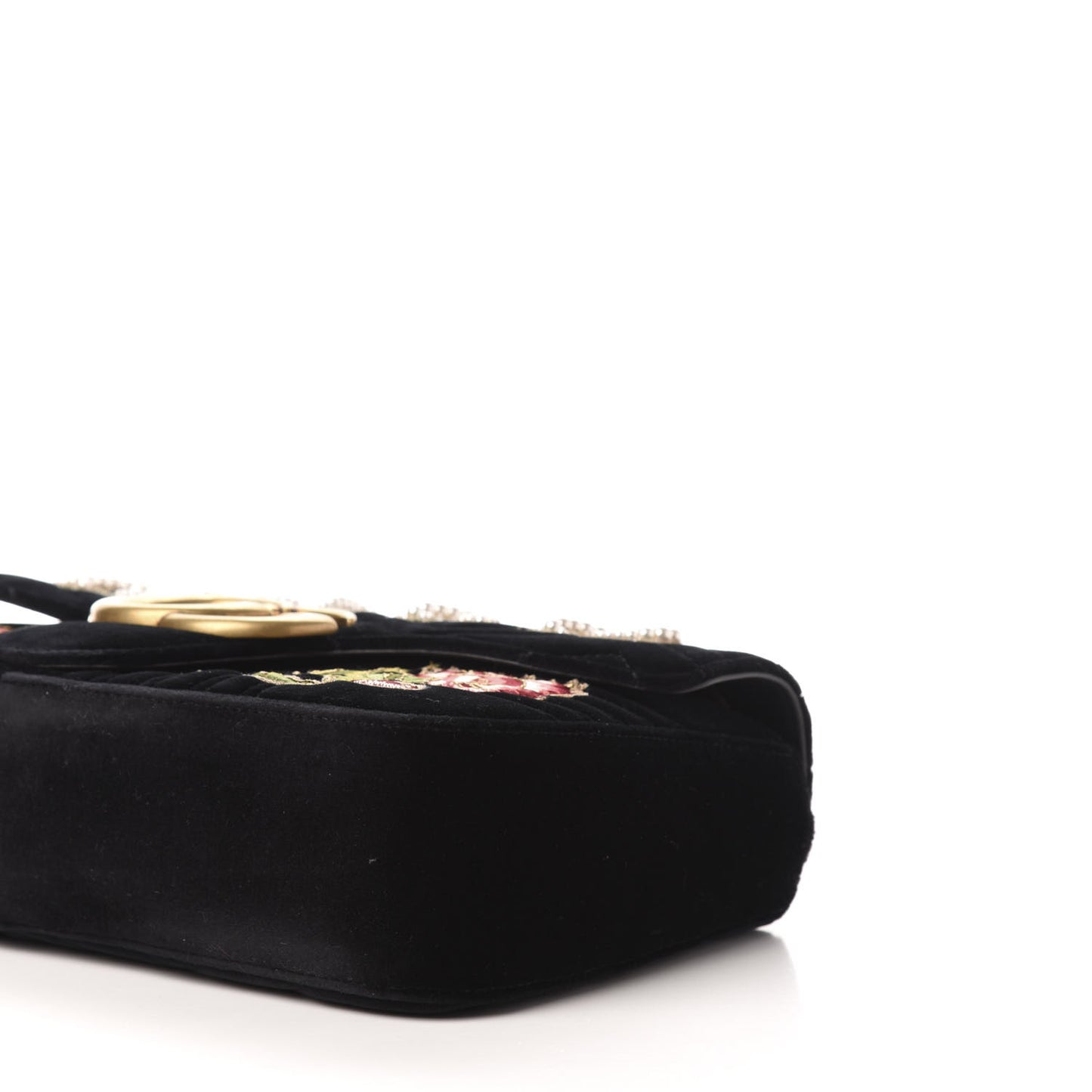 Velvet Matelasse Loved Embroidered Medium GG Marmont Shoulder Bag Black