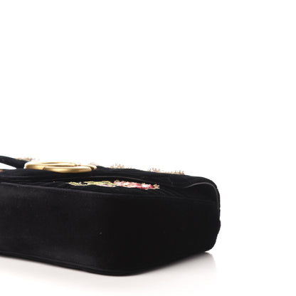 Gucci Velvet Matelasse Loved Embroidered Medium GG Marmont Shoulder Bag Black 10 of 11