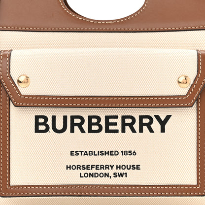 Burberry Canvas Smooth Calfskin Two Tone Mini Pocket Bag Natural Malt Brown 8 of 10