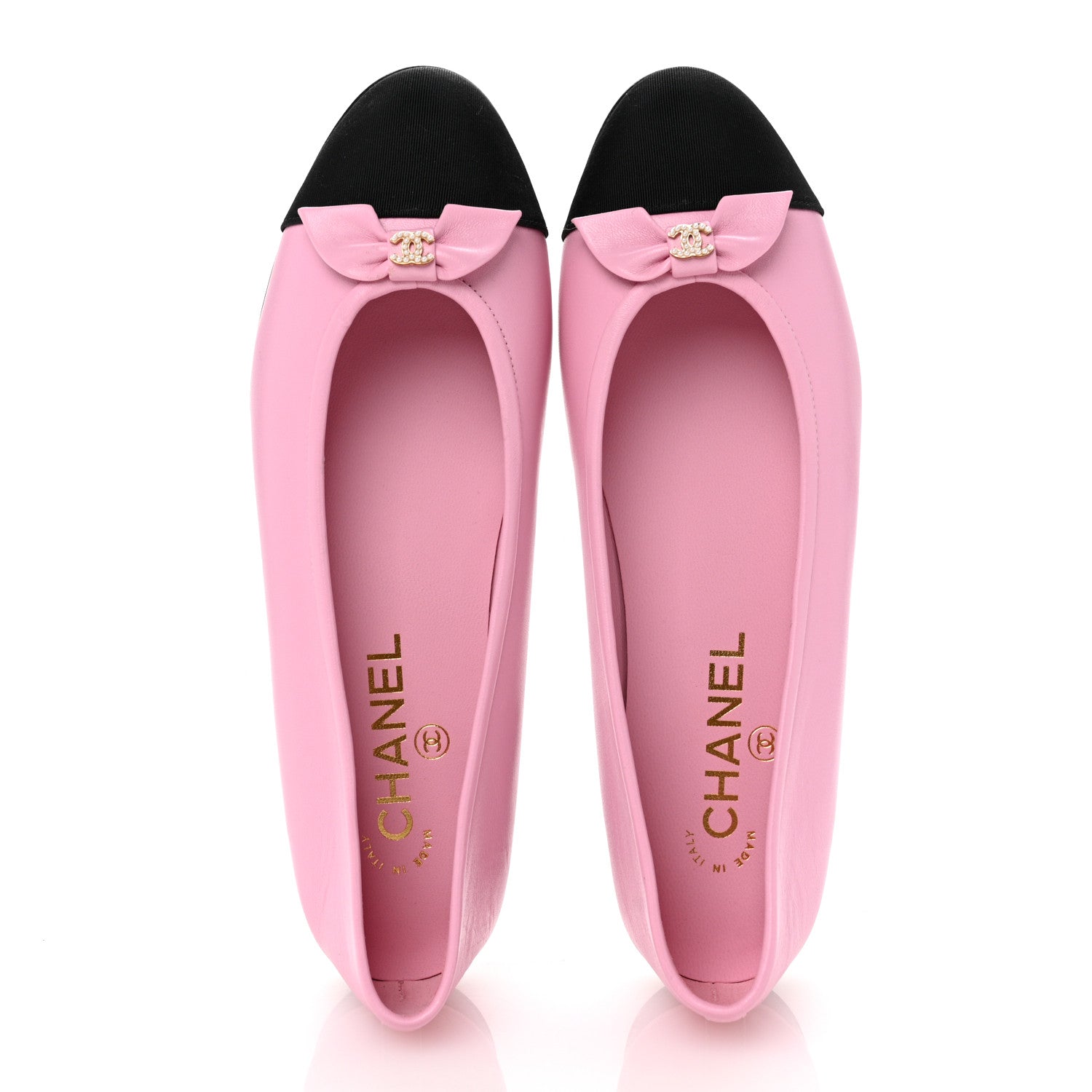 Chanel Lambskin Grosgrain Cap Toe Pearl CC Ballerina Flats 37.5 Pink Black 2 of 9