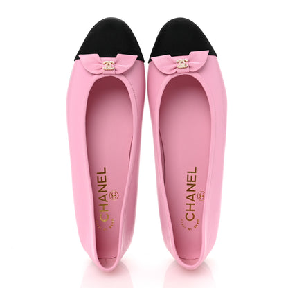 Chanel Lambskin Grosgrain Cap Toe Pearl CC Ballerina Flats 37.5 Pink Black 2 of 9