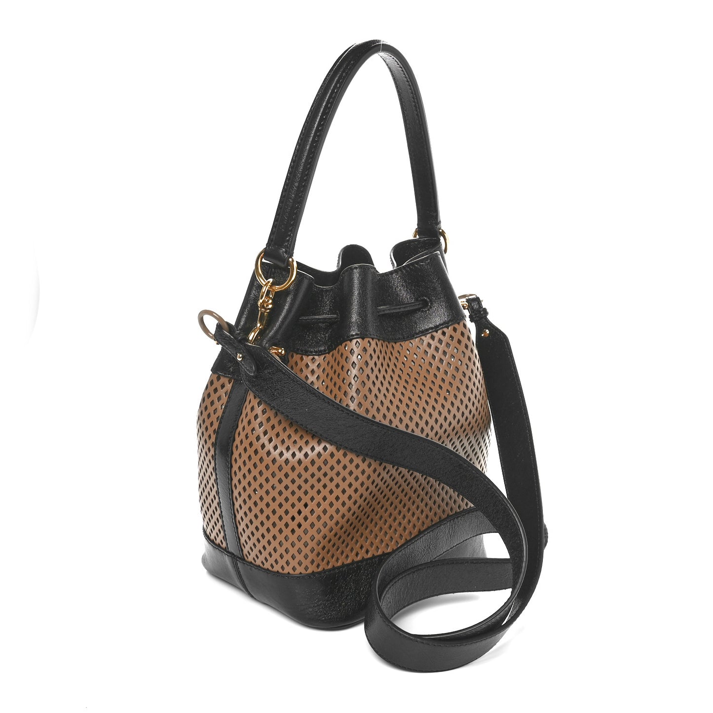 Vitello Liberty Glossy Lambskin F is Fendi Perforated Small Mon Tresor Bucket Bag Sand Mimosa Black