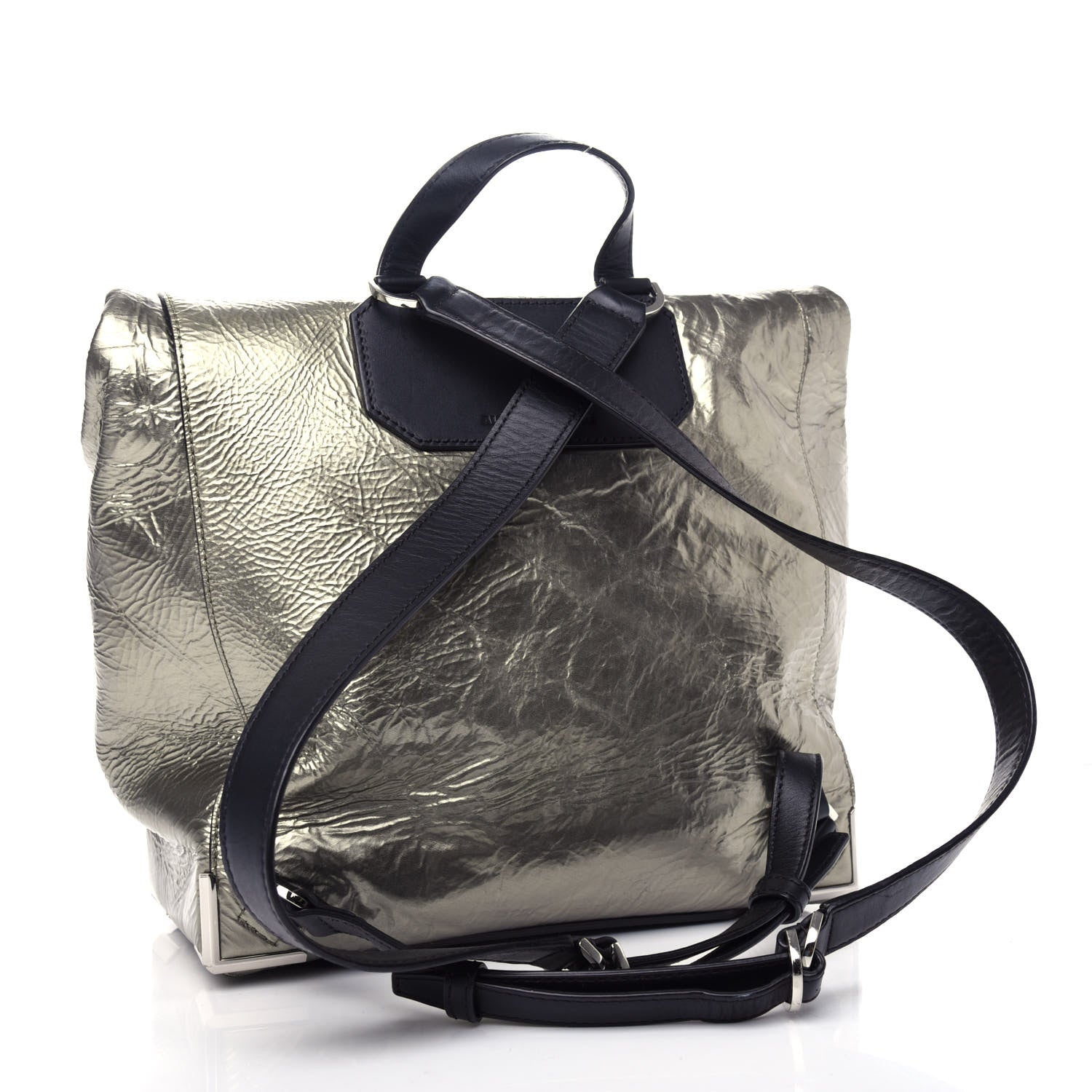 Alexander Wang Metallic Crinkled Patent Calfskin Embossed Prisma Fold-Over Backpack Green Nickel Hardware 3 of 10